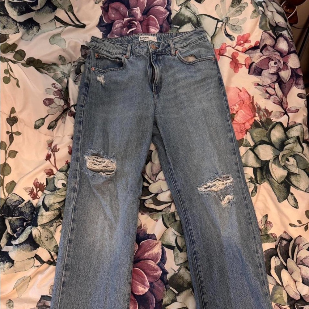 Garage Slouchy Light Blue Distressed Straight Leg Jeans